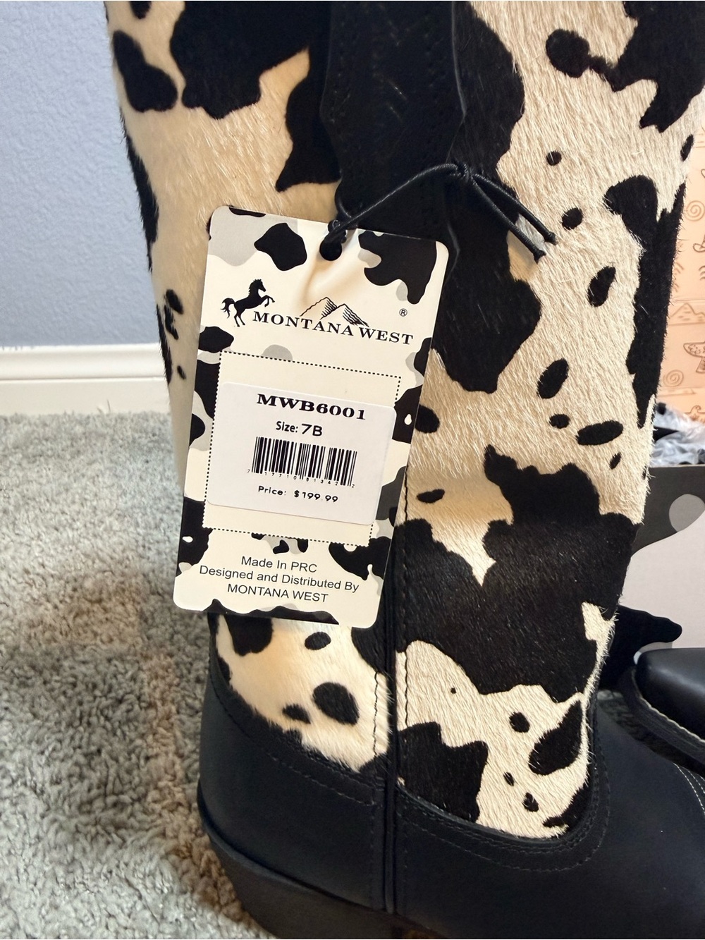 Montana West Black and White Cowhide Western Boots - Picture 2 of 5